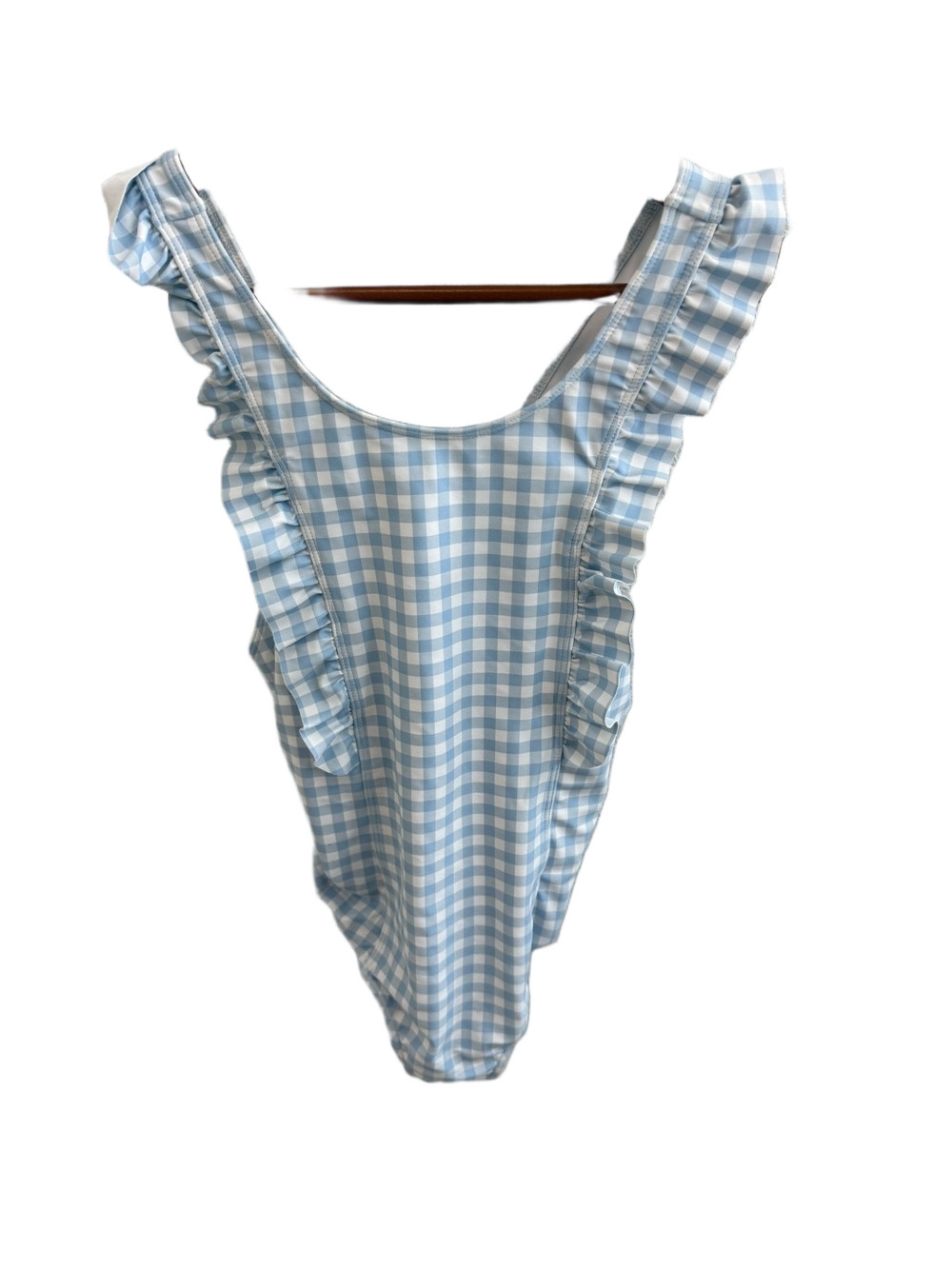 Minnow Oasis Blue Gingham Ruffle One Piece Swimsuit Size 13/14 NWT